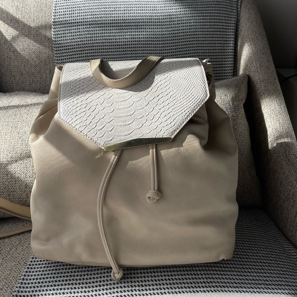 Danielle Nicole Cream Leather Backpack with White Croc Flap